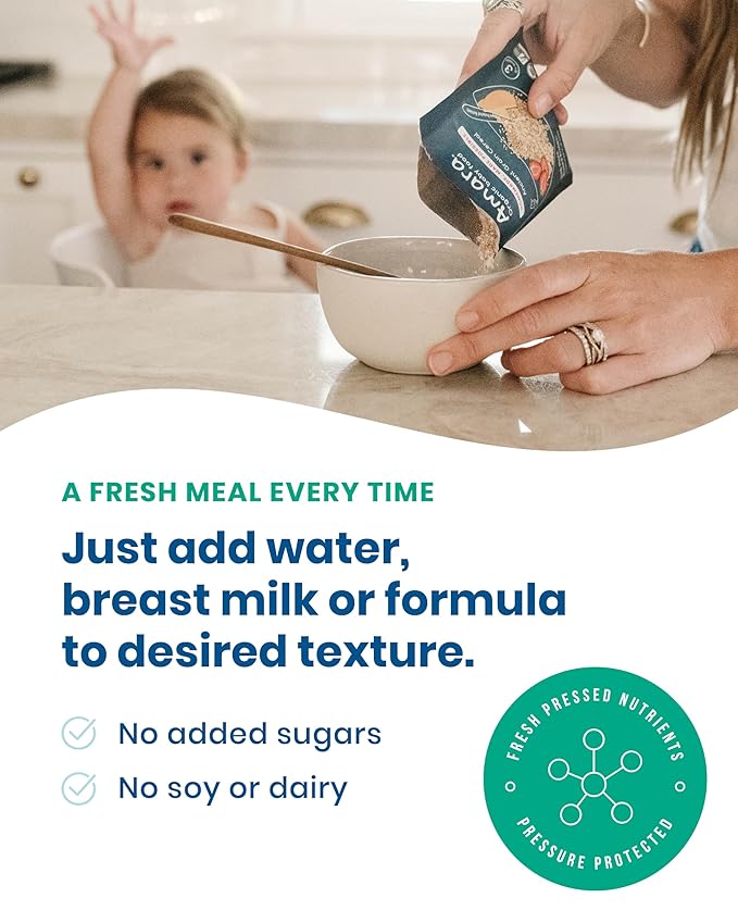 Amara Organic Baby Food - Stage 2 - Oats & Berries - Baby Cereal to Mix With Breastmilk & Water - Shelf Stable Baby Food Pouches Made from Organic Fruit and Veggies - 5 Pouches, 3.5oz Per Serving