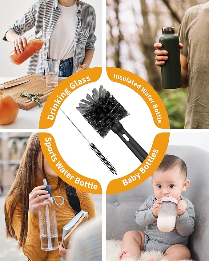 MR.SIGA Water Bottle Brush and Straw Cleaner Brush, Long Handle Bottle Cleaner Brush, 2 in 1 Bottle Cleaning Brush for Sports Bottles, Baby Bottles, Mugs, Straws