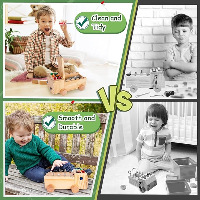 Busy Board,Montessori Screwdriver Board Set for 2-6 Years Old,Montessori Busy Board with LED Light,Wooden Sensory Toys for Boys & Girls,Christmas & Birthday Gift