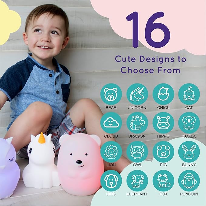 Lumipets Remote Control Silicone Night Light for Kids - Lion Design with 9 Soft Colors & Sleep Timer - Rechargeable, Battery-Operated Lamp for Bedroom | Baby Nursery, Toddler, Girls, Boys