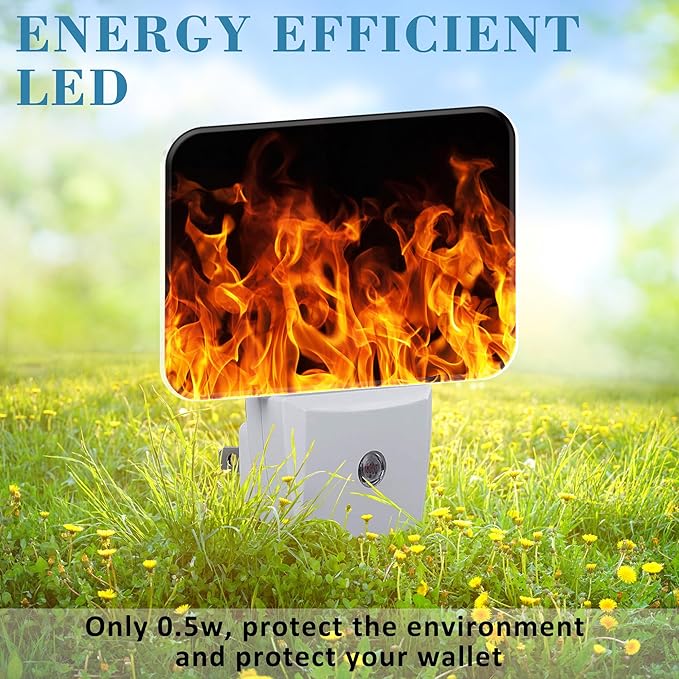 Burning Flame Plug in Night Lights, Fire Flames Nightlight Plug Into Wall Dusk to Dawn Sensor for Kid Girls Boys Women Men Bedroom, Hallway, Kitchen, Bathroom, Stairs Decor