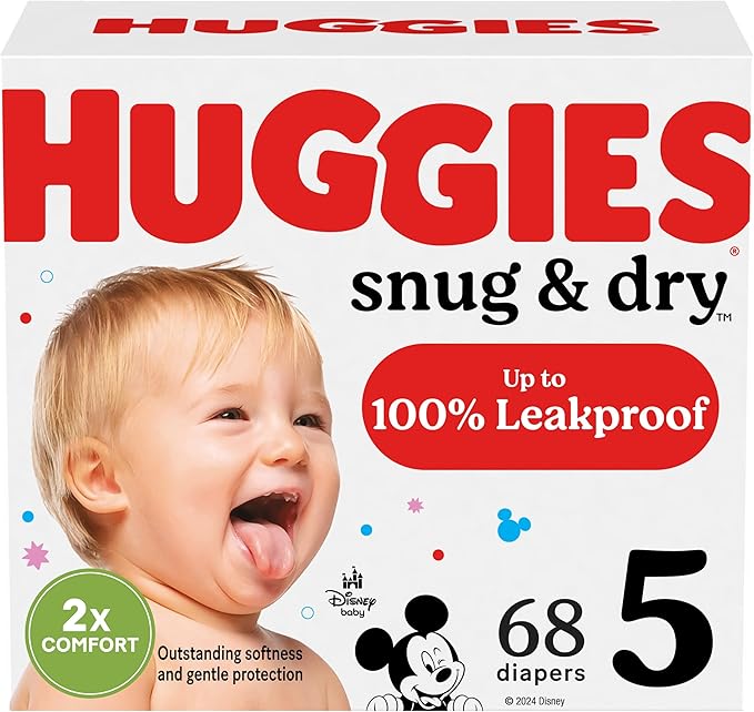 Huggies Size 5 Diapers, Snug & Dry Baby Diapers, Size 5 (27+ lbs), 68 Count, Packaging May Vary