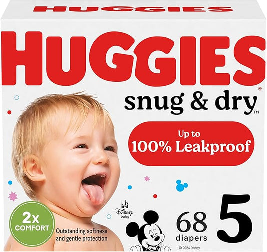 Huggies Size 5 Diapers, Snug & Dry Baby Diapers, Size 5 (27+ lbs), 68 Count, Packaging May Vary