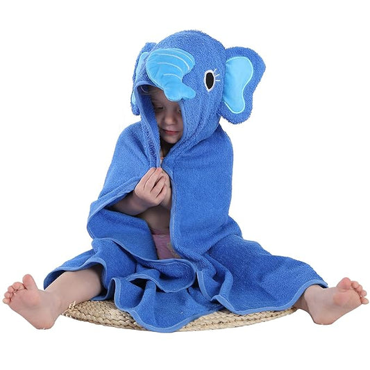 MICHLEY Animal Face Hooded Baby Towel Cotton Bathrobe for Boys Girls 0-6 Year Blue