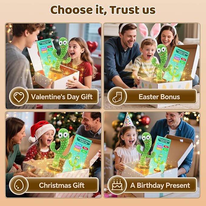 Talking Cactus Toys for Baby,Dancing Singing Cactus Mimicking Toy Gifts for Infant Kids Boys Girls Easter Basket Stuffers with 120 English Songs,Adjustable Volume,Recording Repeating,Green