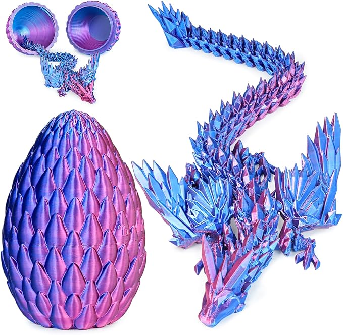 3D Printed Dragon Eggs with Articulated Fly Dragon Inside, Collectible Figurines Fidget Toy for Adults Kids Birthday Easter Christmas White Elephant Gifts for Friends Colleagues(Purple, M size)