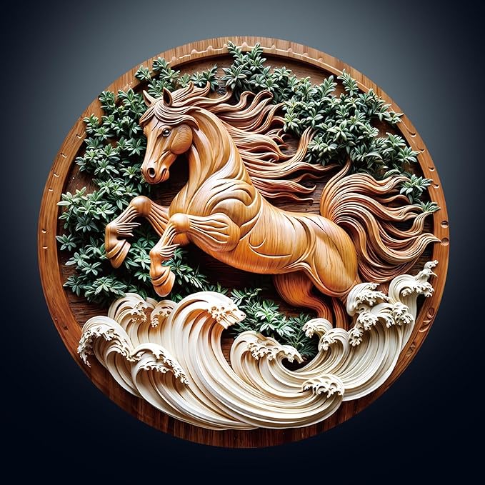 Wooden Puzzles for Adults - Flat Puzzle with 3D Visual Effect Horse Puzzle, Unique Shape Animal Wooden Puzzle, Unique Gift Ideas, Wood Puzzles Adult, Wall Art Puzzle Canvas (S-8.5 * 8.5in-100 Pieces)