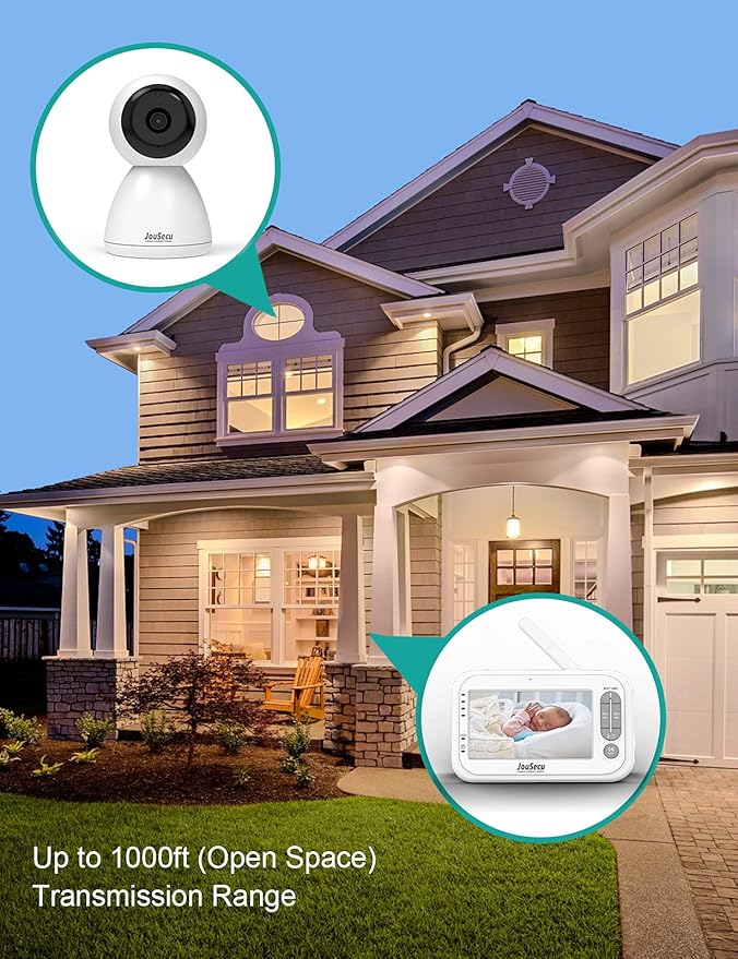 Baby Monitor with 2 Camera and Audio 4.3" LCD Split Screen 1000ft Range Rechargeable Battery 2-Way Audio Baby Crying Detection Night Vision Temperature Detection (No Remote pan-tilt-Zoom Function)