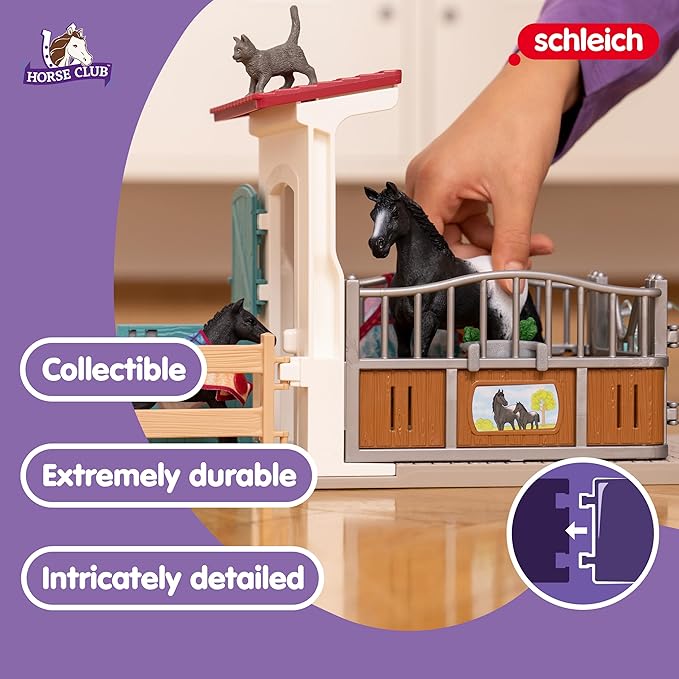 Schleich Horse Club - 34PC Stall Horse Toy Playset with Mare and Foal Figure, Cat Figurine, and Accessories - Stable Extension Set for Girls and Boys - Interactive, Realistic Kids Toys Ages 5+ | 42611