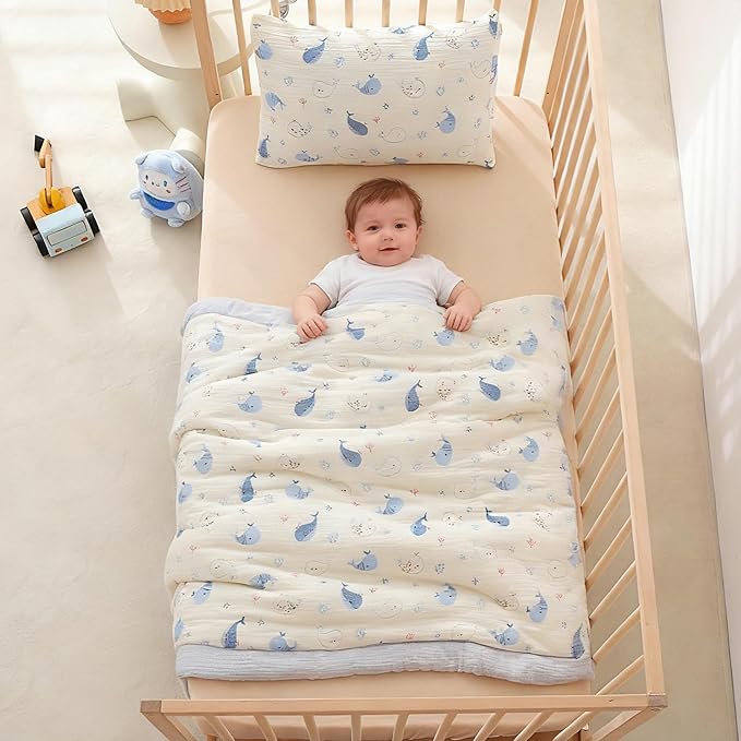 Cotton Muslin Toddler Comforter/Quilt,Ultra Soft & Breathble Muslin Toddler Blanket,All Season Baby Blankets for Boys and Girls, Machine Washable,41"x48"