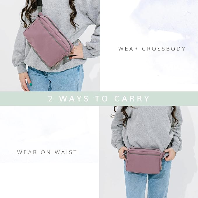 Red Rovr Everyday Joey Belt Bag | Organization & Zipper pockets |Adjustable Strap for All Ages (Mauve)