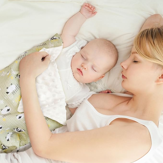 GLLQUEN BABY Blankets for Unisex Newborn Super Soft Nursery Minky Blankets with Muslin Cotton Front and Dotted Fleece Backing, Happy Little Sheep, 30 x 40 inches