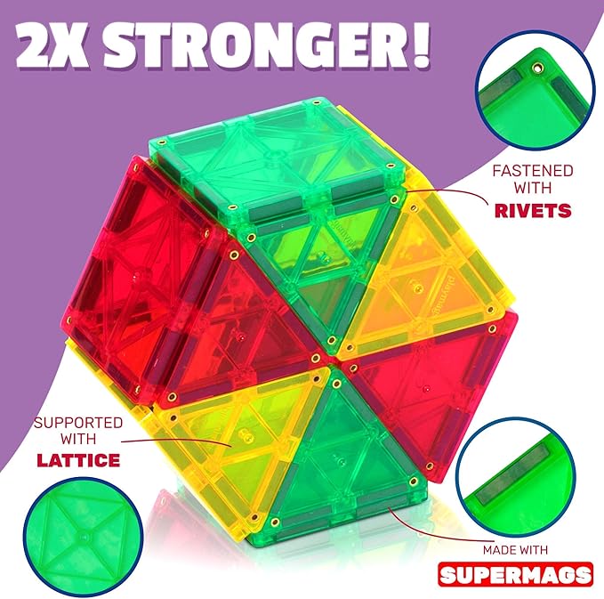 Playmags 150-Piece Magnetic Tiles Building Set – 3D Magnet Building Blocks, Creative Imagination, Inspirational, Educational STEM Toys for Kids with 1 Car