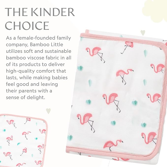 Bamboo Viscose Baby Hooded Towel & Washcloth Set for Babies and Toddlers, Soft & Absorbent, 70% Viscose from Bamboo, 30% Cotton Muslin - Imported (Flamingo)