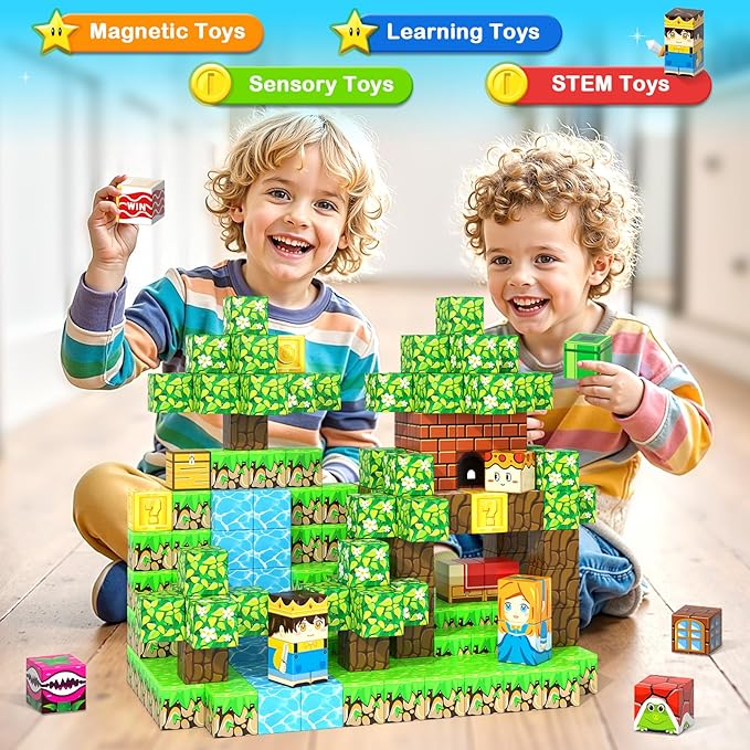 120PCS 1'' Magnetic Blocks-Build Mine Magnet World Set Sensory Toys for Kids 3+ Years Old Magnetic Cubes for Boys Toddler Boys Toys Age 4-6 8-10 10-12