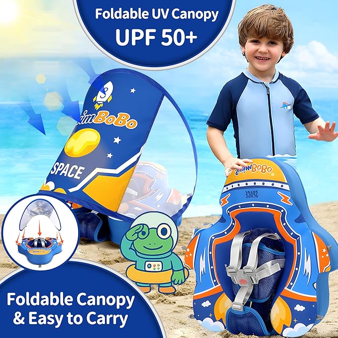 Baby Pool Float with Canopy,Non-Inflatable Infant Swim Float,Soft Skin-Friendly Fabric Material Pool Floats for Toddlers,Swimming Pool Toys for Boys and Girls