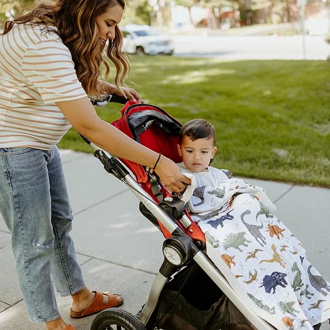 Little Unicorn Newborn Receiving Quilt | Ultra- Soft, Multi-Layered Muslin Fabric | Gift for Newborns & on-The-go (Dino Friends)