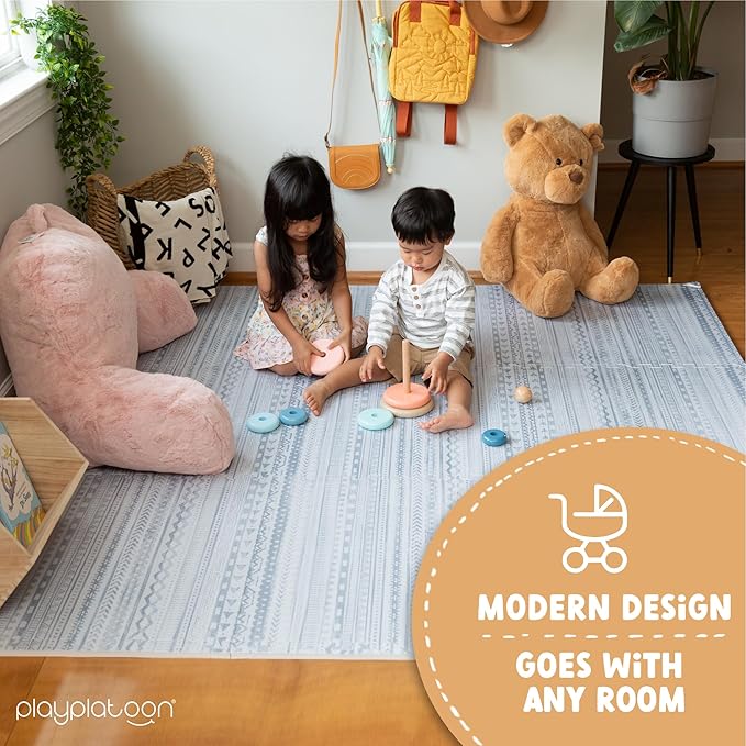Play Platoon Non-Toxic Large Kids Play Mats for Floor, 9 Tile 72 x 72 inch - Extra-Thick Foam Tiles, 24 x 24 inch Puzzle Mat Pieces, Neutral Playmat Rug for Toddler & Childrens Playroom - Acadia Print