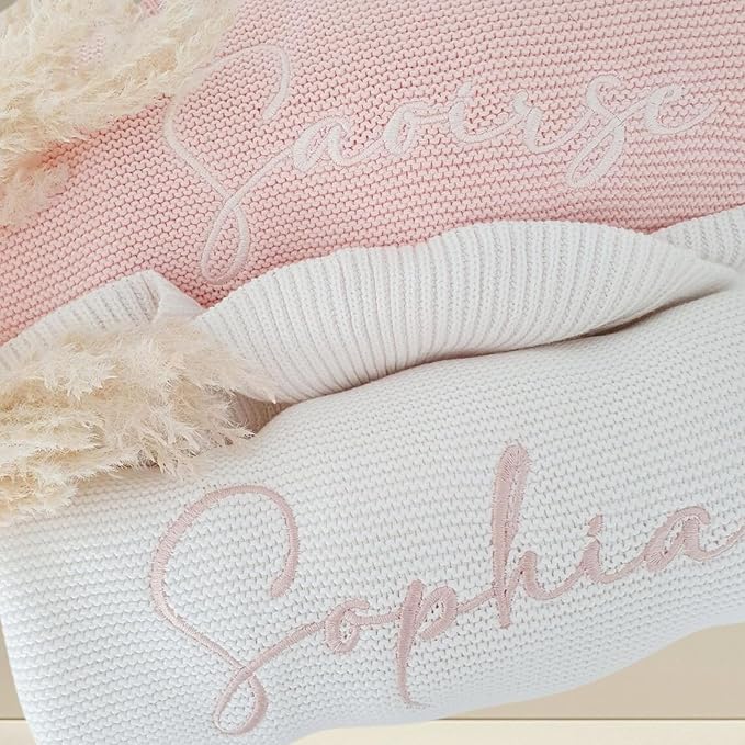 Luxury Custom Embroidered Knit Baby Blanket, Personalized Soft Breathable Cotton Knit Kids Blanket, Newborn Baby Gift, New Mom Gifts, Newborn Babys Girl & Boy Gift 3