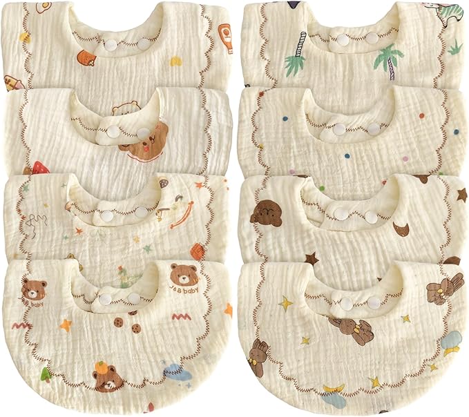 Baby Bibs Muslin Bibs 8 Pack for Drooling and Teething for Unisex Girls Boys