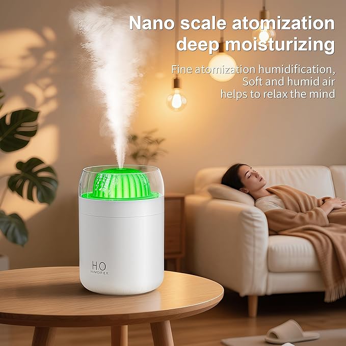 Small Humidifier for Plants, 500ml Cool Mist Desk Humidifier with Night Light, Ball Cactus Mini Humidifiers, Whisper-Quiet Operation, Two Spray Modes, Auto Shut-Off for Bedroom, Babies Room, Travel