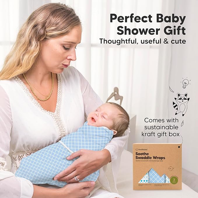 KeaBabies 3-Pack Organic Baby Swaddle Sleep Sacks - Swaddles for Newborns, Infant 0-3 Months, Baby Girls, Boys, Soft & Snug Newborn Sleep Sack, Nursery Swaddling Blankets (Storm)