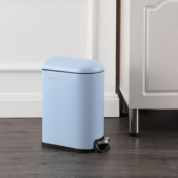 happimess HPM1009H Roland Mini 2.6-Gallon Step-Open Trash Can, Tide Pool Blue,with Soft-Close Lid, Fingerprint Resistant, Modern, Minimalistic for Home, Kitchen, Office, Bedroom, Bathroom