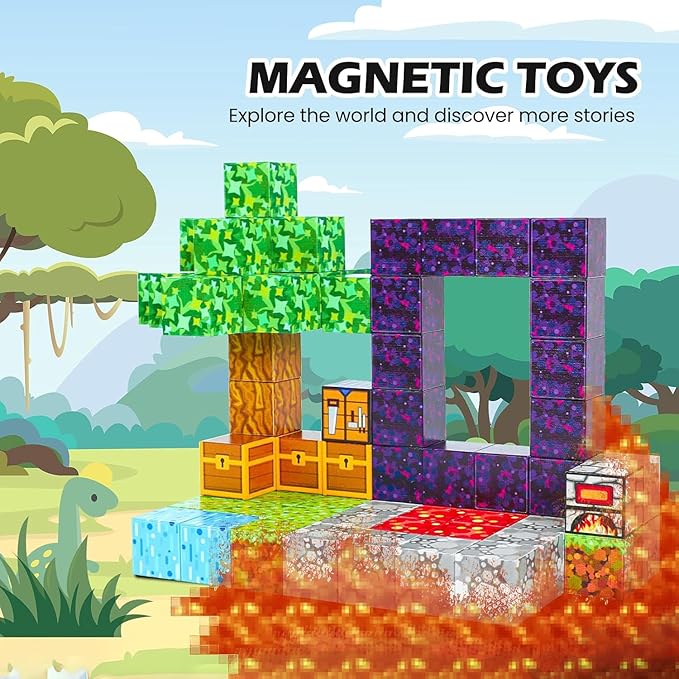 Kid Odyssey Magnetic Blocks - Mine Magnet Portal World Set, Building Toys for Boys & Girls, Montessori Toys Gifts for 3+ Kids