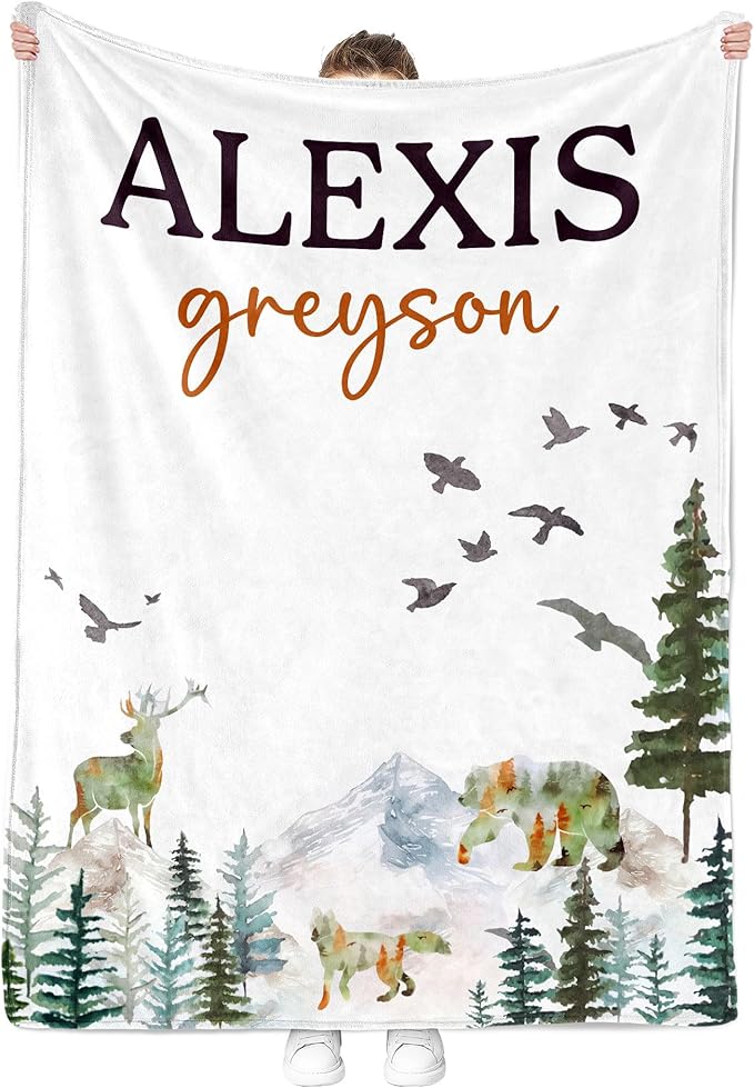 MDPrints Global Woodland Custom Baby Blankets for Boys, Customized Baby Boy Gifts with Name, Personalized Baby Blanket, Newborn Gift
