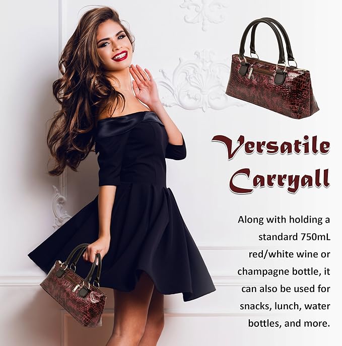 Wine Clutch Bag (Thermal Insulated) Trendy Women’s Carry Tote | Holds Red & White 750mL Bottles | Trendy Fashion | Incl. Portable Waiter-Style Corkscrew