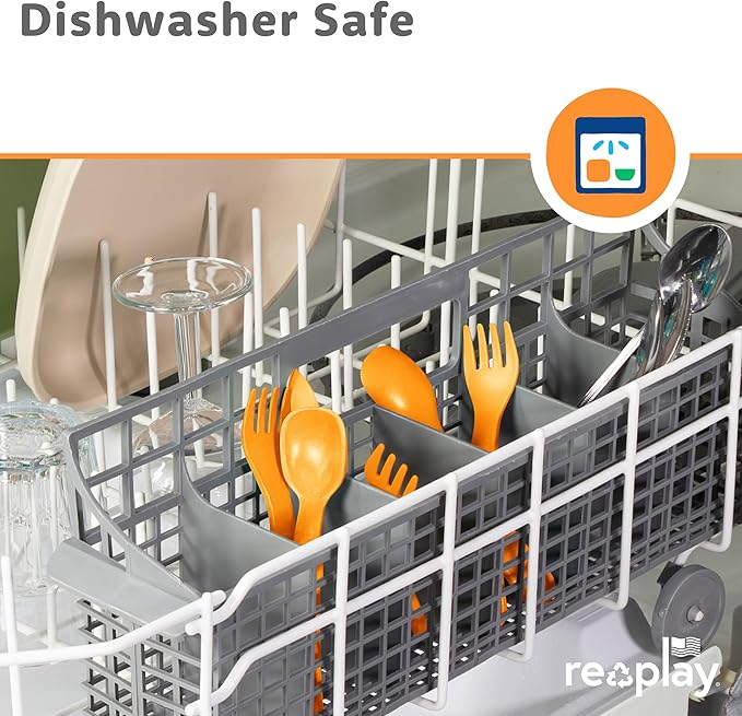 Re-Play Toddler Forks and Spoons Set - 4x4 Utensils Set for Kids - Dishwasher and Microwave Safe - Made in USA - Set of 8-5.8" x 1.2" x 0.2" - Citrus