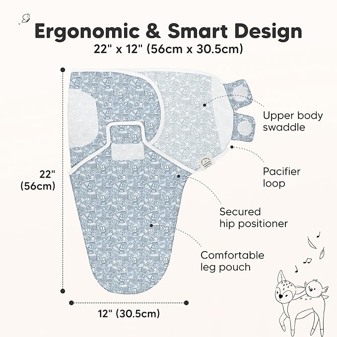 KeaBabies 3-Pack Organic Baby Swaddle Sleep Sacks - Swaddles for Newborns, Infant 0-3 Months, Baby Girls, Boys, Soft & Snug Newborn Sleep Sack, Nursery Swaddling Blankets (Excavation)