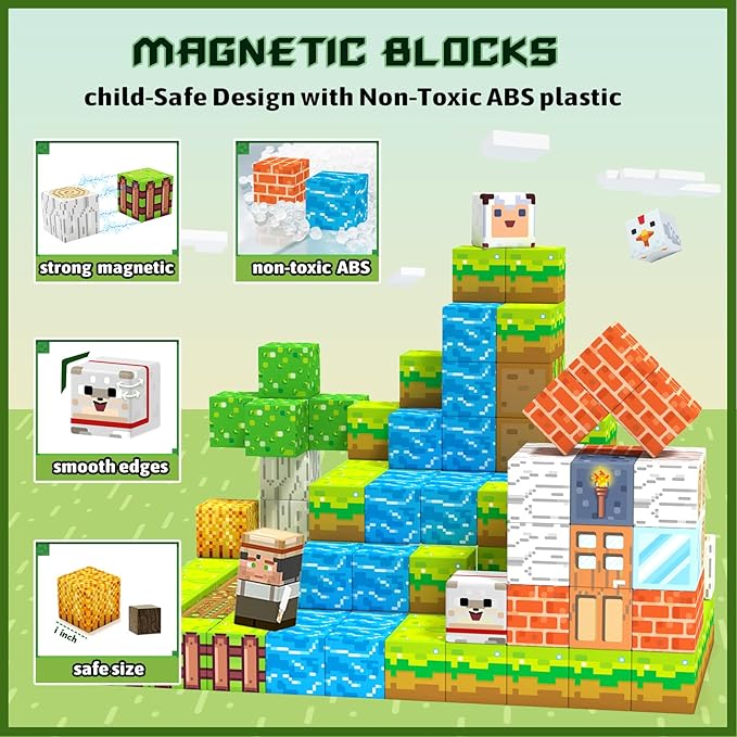 Magnetic Blocks,Creative Building Toys for Kids, STEM Sensory Toys for Ages 3-5, 5-7, 8-13, Christmas Birthday Gifts for Boys & Girls