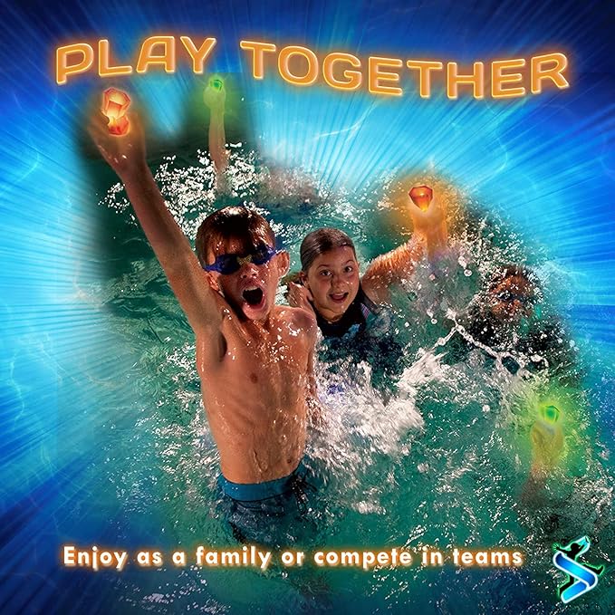 Glow in The Dark Pool Toys: Starlux Pool Party Set – Up Pool Games for Kids | Ages 8+, 1-8 Players | Swimming Bracelets, Floating Lights & Diving Gems | 10 Play Options | Reusable & Eco Friendly