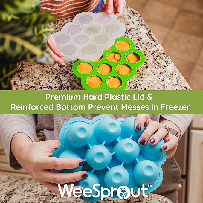 WeeSprout Silicone Freezer Tray with Clip on Lid Perfect Food Storage Container for Homemade Baby Food, Vegetable, Fruit Purees, and Breast Milk (Bright Green, Ten 1.5 Ounce Sections)