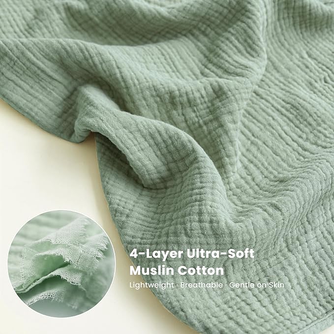 Konssy 2-Pack Muslin Baby Hooded Towels, 100% Cotton, Soft and Absorbent Baby Bath Towels for Newborn, Infant & Toddler with Animal Hooded Design(Elephant & Bear)