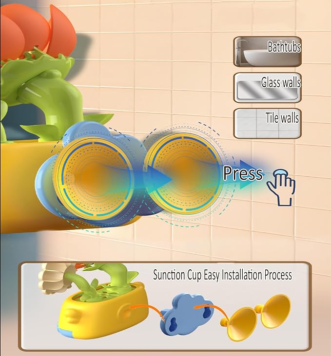 Durable Bath Toys for Toddlers 1-3 with Spinning Flower, Baby Waterfall Bathtub Toy W/Suction Cup and Spoon,Kids Bathtub Shower Play Set for Fun Bath Time Play