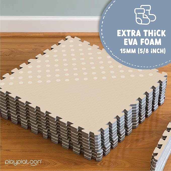 Play Platoon Large Baby Play Mat for Floor 9 Tile 72 x 72 in - Extra-Thick Interlocking Foam Tiles 24 x 24 in - Soft Puzzle Mats for Playroom - Neutral Playmat Rug for Kids - Triangle