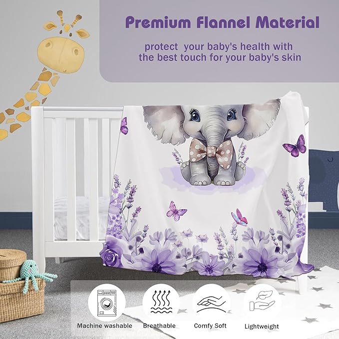 Custom Baby Blanket with Name Personalized Baby Name Blankets for Girls Customized Elephant Blanket for Baby Shower Birthday Christmas Newborn Gifts
