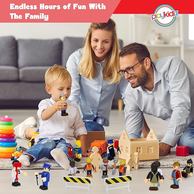 12 Toy Action Figures & Accessories, 2 Inch Play People Construction and Community Worker Figurines - Pretend Play Toys for Kids 3+ (28Pcs)
