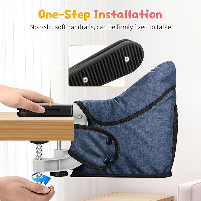 Hook On High Chair with Removable Dining Tray,Folding Portable Clip on Table High Chair,Baby Chair with Storage Bag for Indoor/Outdoor (Navy Blue)