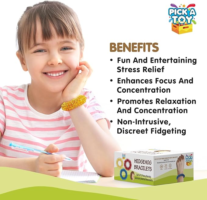 Fidget Sensory Toys Set, 3 Acupressure Fidgets Quiet Metal Bracelets for Boys and Girls, Children 5+, Perfect for School Sensory Desk Games