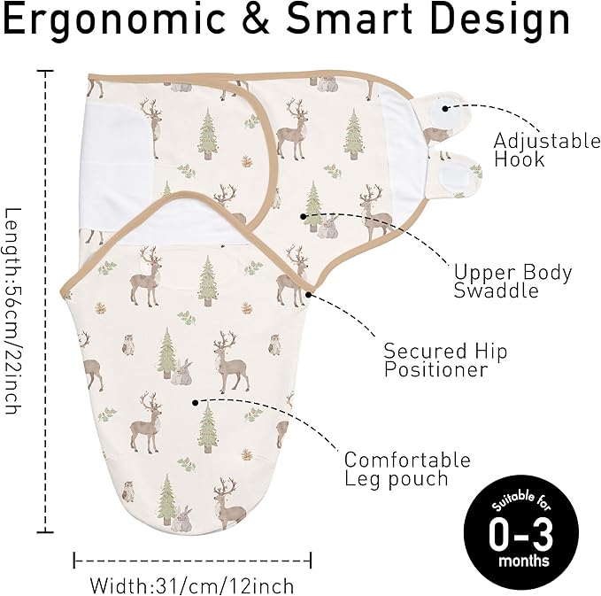 GLLQUEN BABY Girl Swaddles 0-3 Months - 3 Pack Baby Swaddles Sack for Newborn, Infant Sleep Sack, Easy Swaddling Wrap, Christmas Forest Carol, Nursery Swaddle Blankets Essentials