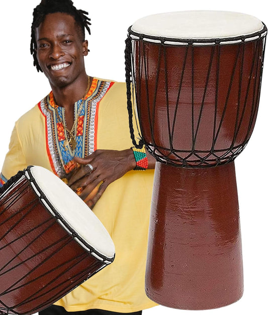 Drum Djembe is a Rope goat skin Covered Goblet African Drum Played by Hands West Africa style jembe for drums circle and more (9x20) Designed in the USA