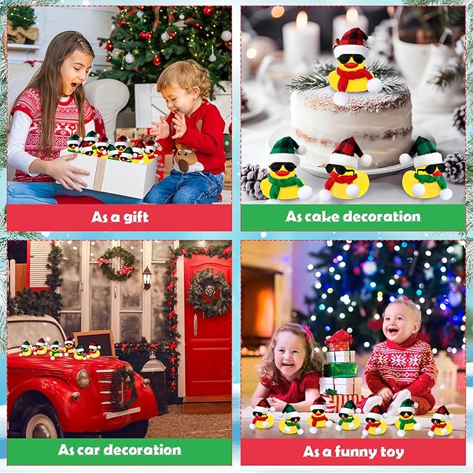 Syhood 24 Sets Christmas Mini Rubber Duck Bulk with Sunglasses Scarf Hats and Adhesive Dots Duckies Bath Toy Xmas Decor for Christmas Winter Gift Cruise Birthday Party (Plaid Hat)