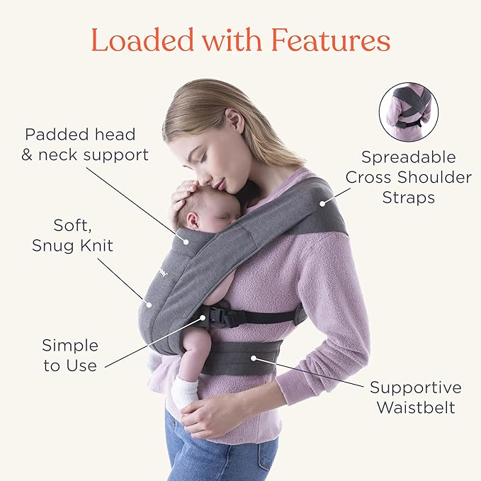 Ergobaby Embrace Baby Carrier Newborn to Toddler - Lightweight Ergonomic Baby Carriers - Cozy Essentials (7-25 Pounds), Ponte Knit, Cream