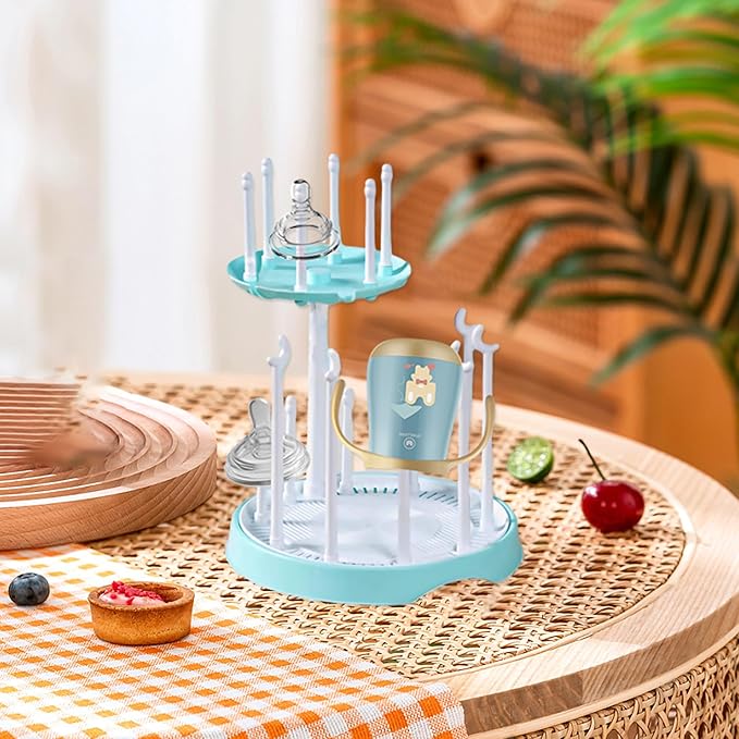 Baby Bottle Drying Rack,Double-Layer Bottle Drying Rack,Hold Up to 16 Baby Bottles,Suitable for Indoor, Kitchen, Living Room（Quiet Blue）