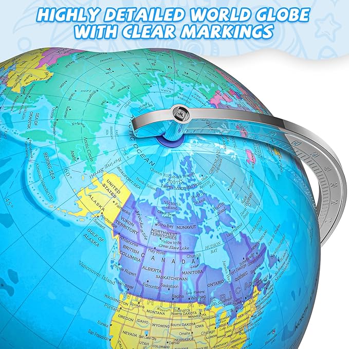 12" Illuminated World Globe for Children & Adults, Globe Lamp with World Map for Kids, Stable Heavy Metal Base, Interactive STEM Learning Gift & Night Light