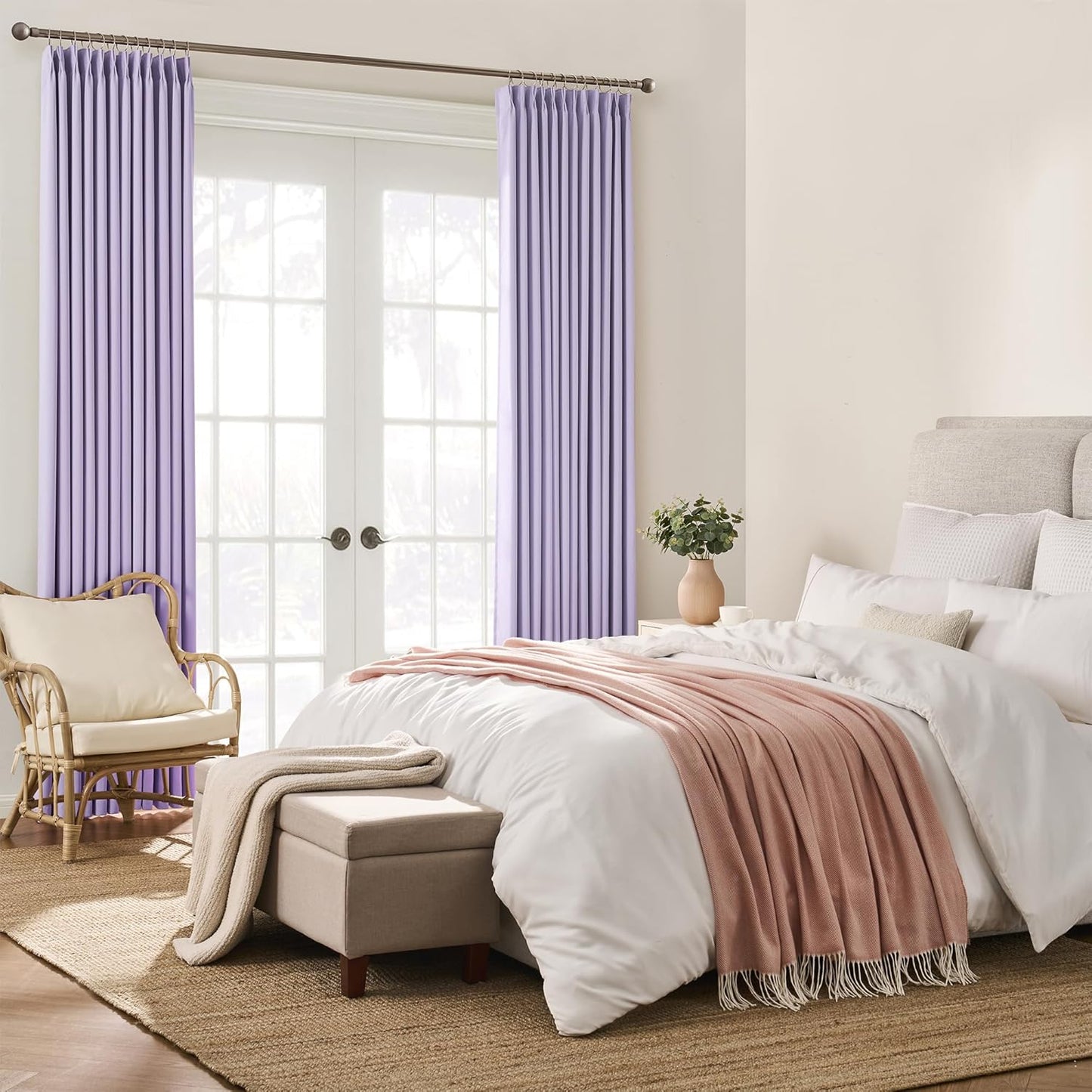 KEQIAOSUOCAI Lilac Blackout Curtain Drapes Pleated with Hooks,Thermal Insulated Solid Drapes Light Blocking Window Treatment for Bedroom Living Room(Lavender, 2 Panels, W40 x L102)