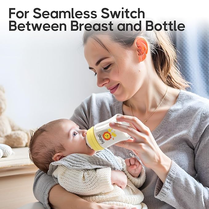 YOHKOH Glass Baby Bottles with Slow Flow Nipple, Newborn Anti-Colic Baby Bottles for 0+ Months, Wide Neck Feeding Bottle, Clear (Yellow, 5oz (Pack of 2))